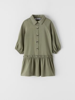 Zara | Olive Green Collared Button Dropwaist Dress